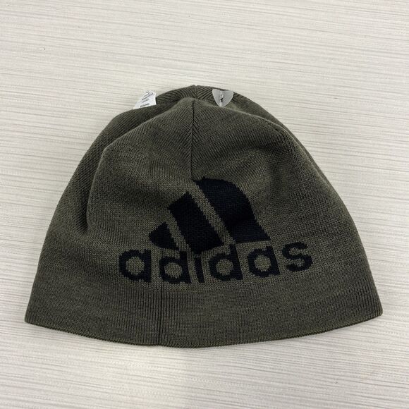 Adidas Mens Beanie Olive Green Hat Eclipse Reversible 3 Striped Beanie Cap NWT - Picture 5 of 5